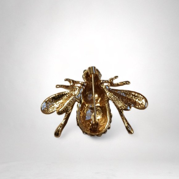 Gold Tone Rhinestone Bee Brooch - Picture 3 of 3